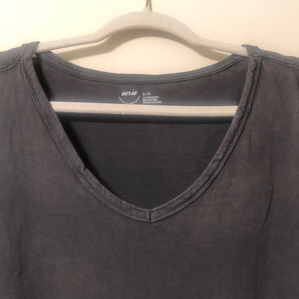 aerie Washed V-Neck Tee in Charcoal - Picture 2 of 3